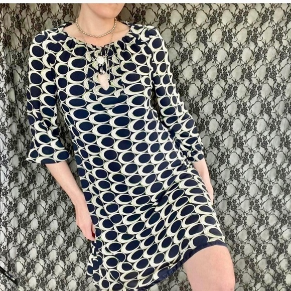 Anthropologie Moulinette Soeurs Silk blend Navy retro look dress size 0 - Picture 4 of 10